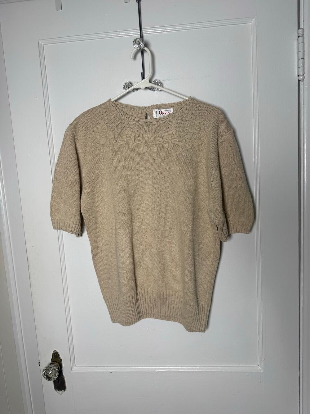 VTG Orvis XL Silk Cotton Sweater Beige Floral Cottagecore Coastal Grandma Preppy
